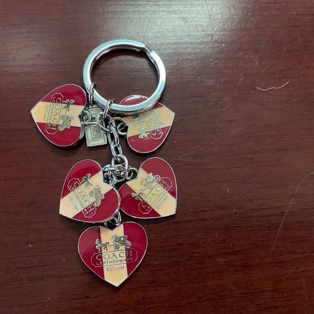 COACH Heritage Cascading Multiple Hearts Handbag Charm Keychain